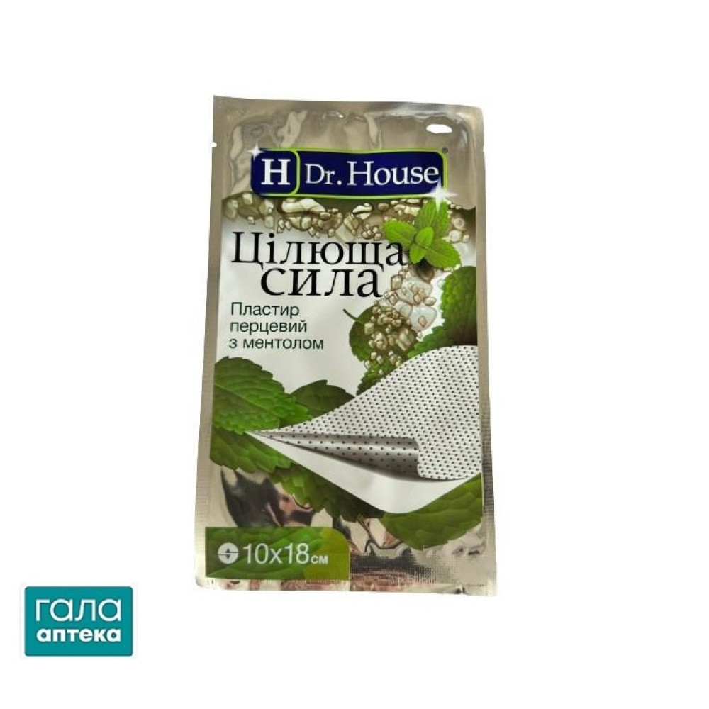 Пластырь медицинский Dr. House Целебная сила обезболивающий с ментолом, перфорированный, 10 см х 18 см, 1 штука