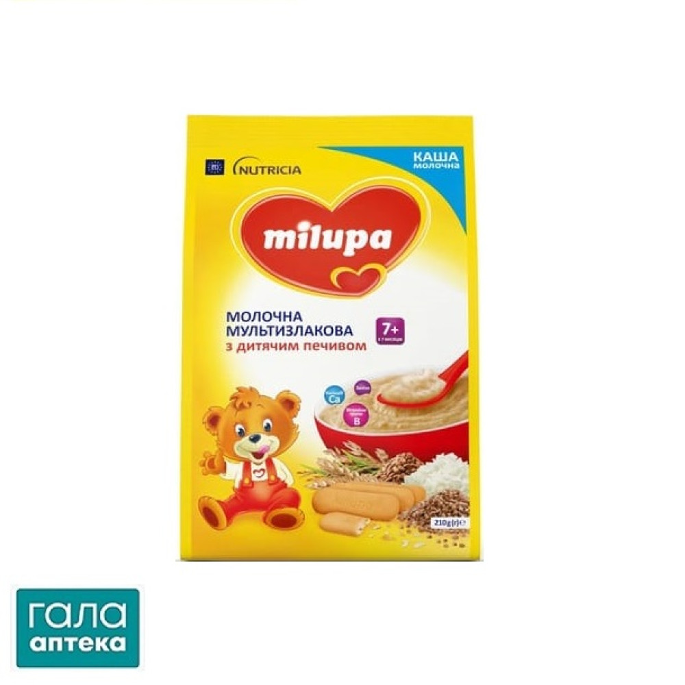 Каша молочная Milupa мультизлаковая с печеньем для детей от 7 месяцев, 210 г