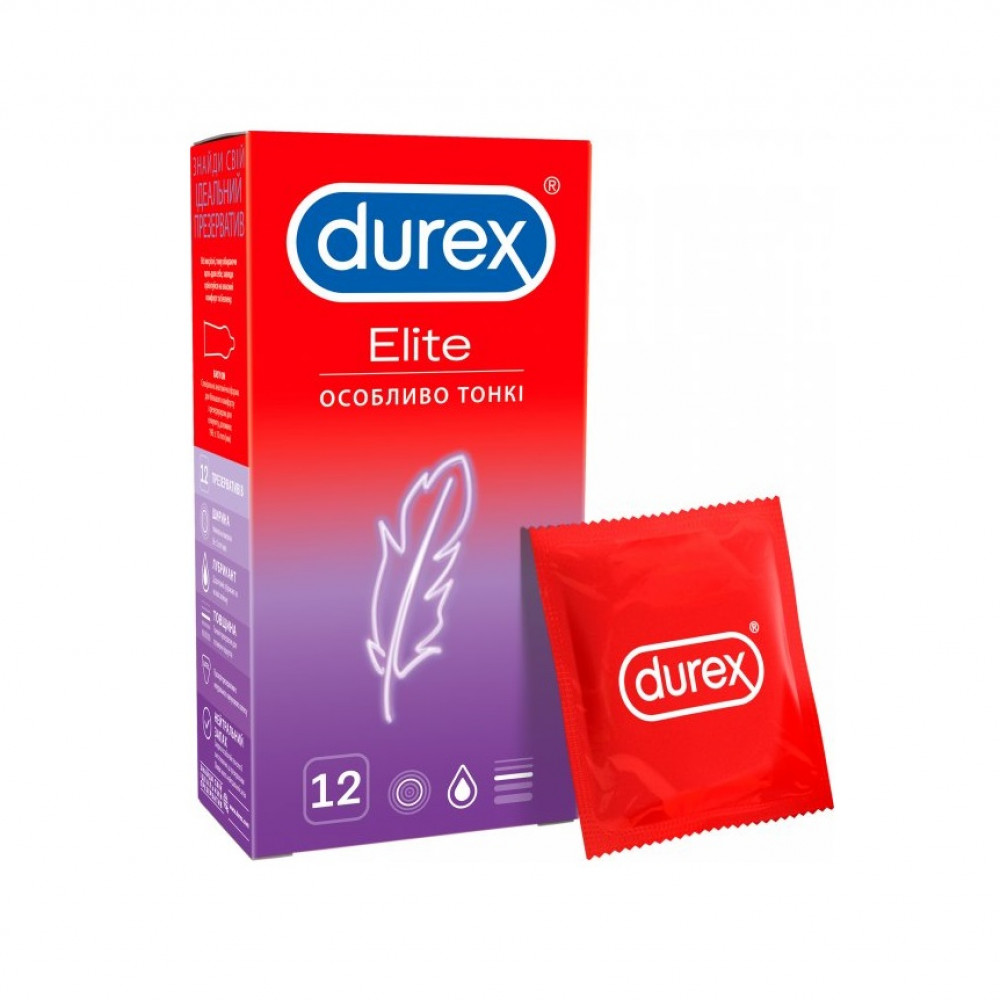 Презервативи латексні Durex Elite особливо тонкі, 12 штук