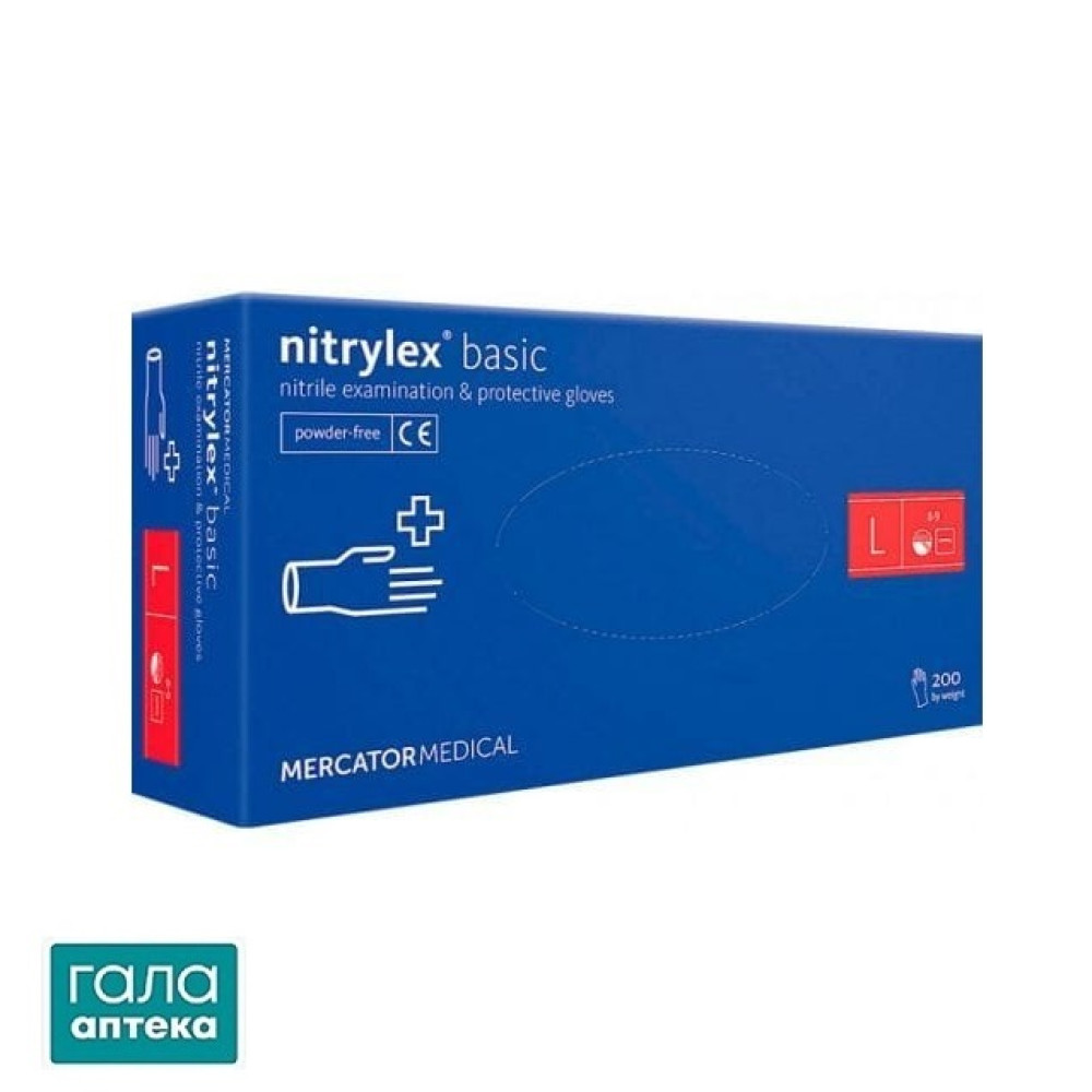Рукавички оглядові Mercator Medical Nitrylex basic нітрилові неопудрені, розмір .L, нестерильні, пара