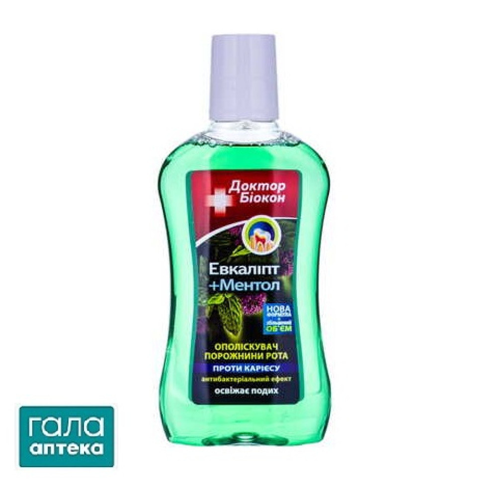 Ополіскувач порожнини рота Доктор Біокон проти карієсу, евкаліпт і ментол, 300 мл