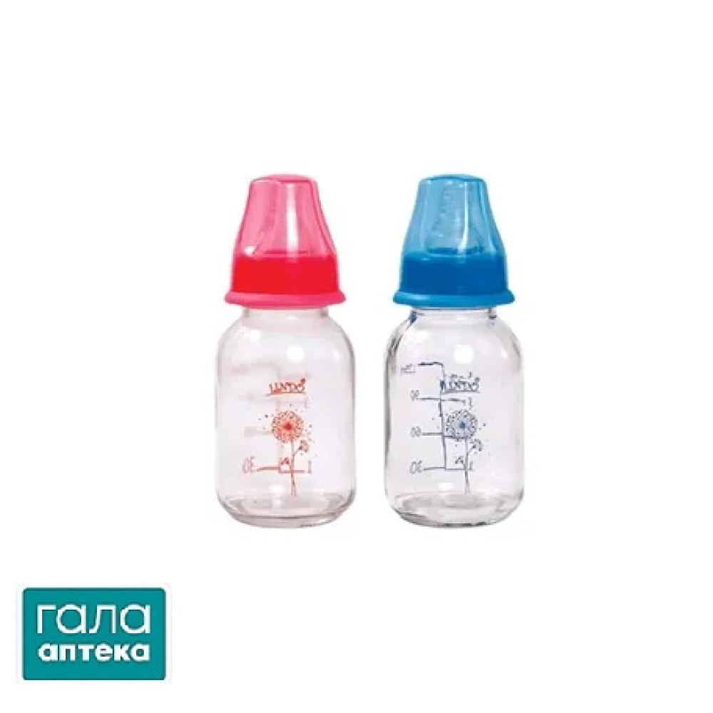 Бутылочка для кормления Lindo Pk 0970 стеклянная, с силиконовой соской, 125 мл