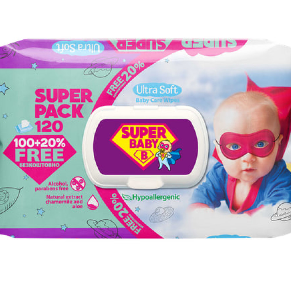 Серветки вол.Super Baby SuperPack ромашка/алоє №120