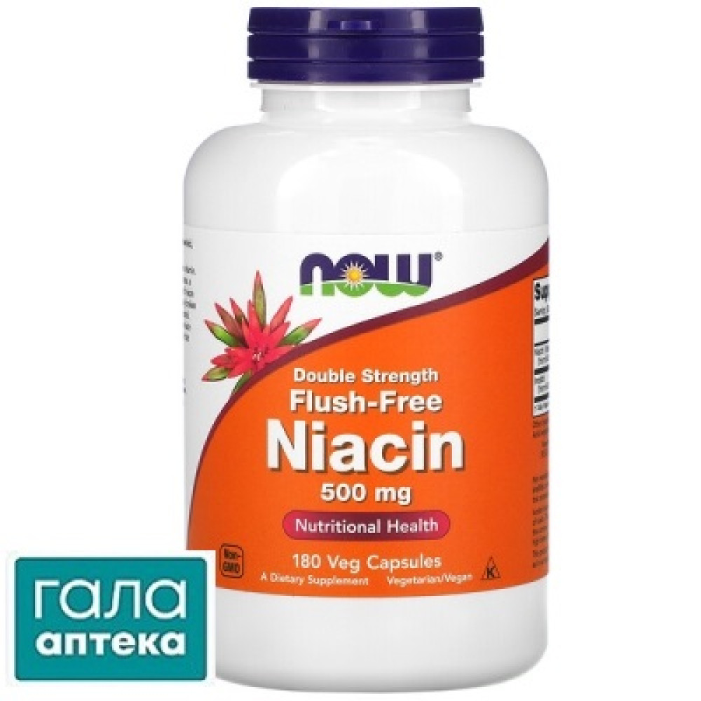 NOW Flush-Free Niacin 500 мг, 180 капсул