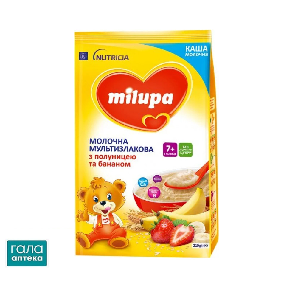 Каша Milupa молочна мультизлакова з полуницею та бананом від 7+М 210г