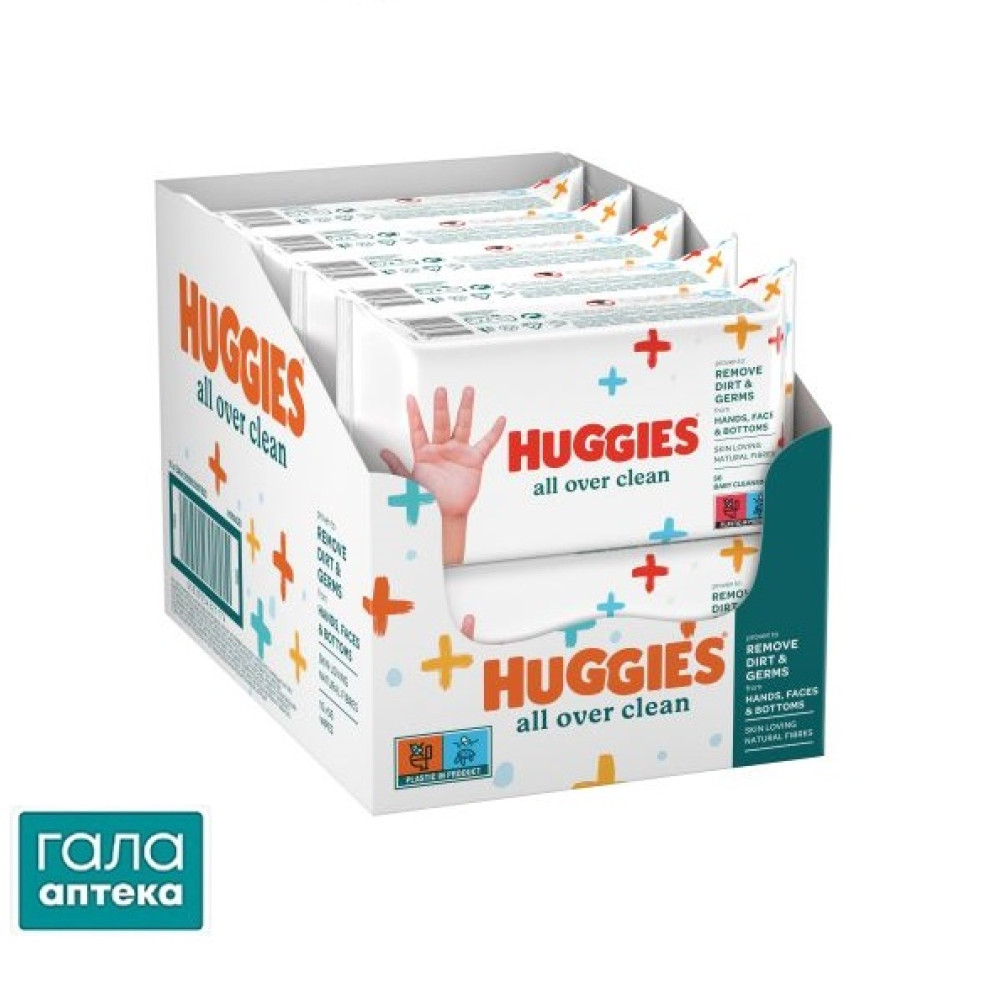 Багатошарові дитячі вологі серветки Huggies All Over Clean № 56